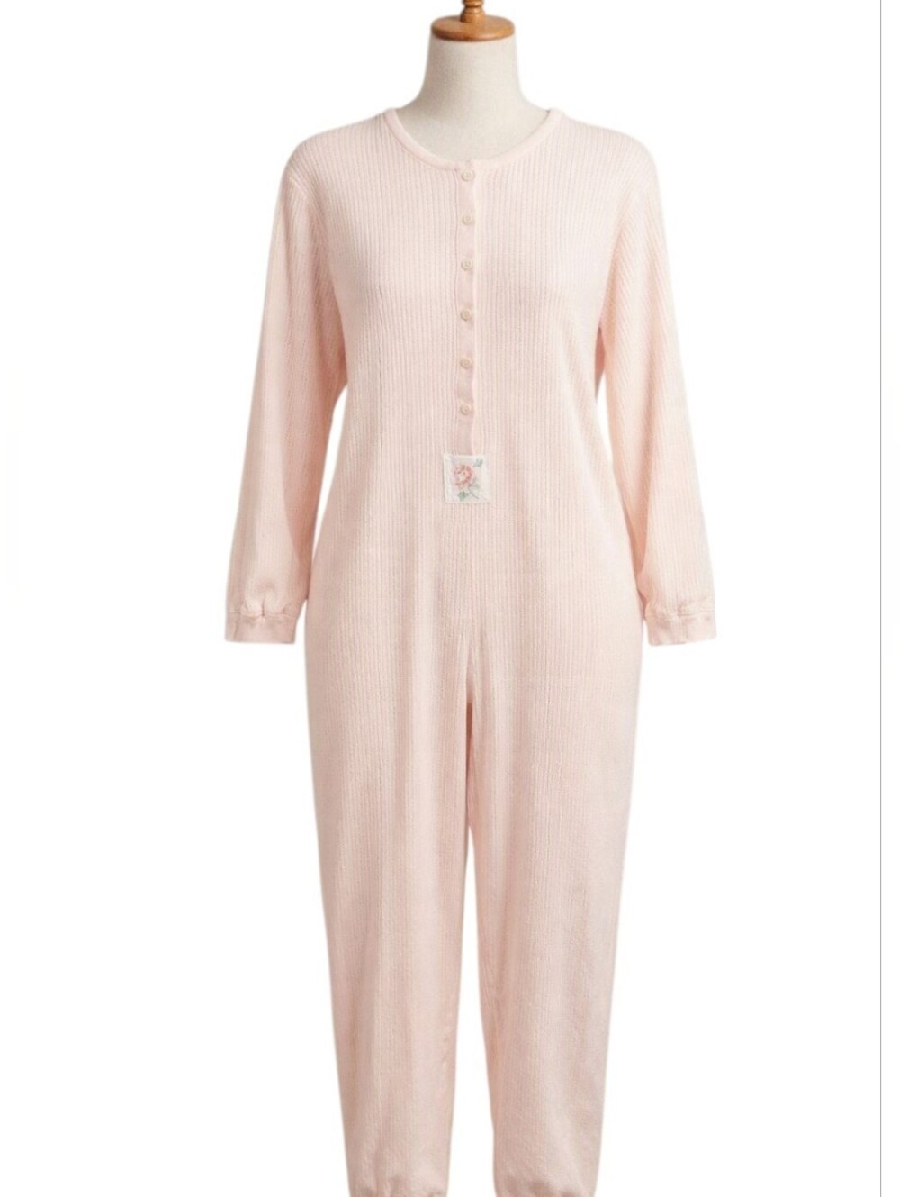 Vintage '90s Victoria's Secret Pink One Pc Unionsuit PJs Cotton Knit Cottagecore